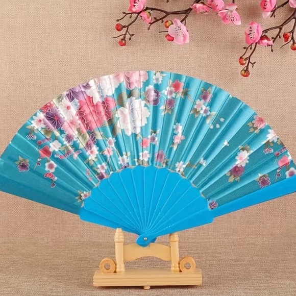 Accessories - Turquoise Floral Folding Hand Fan